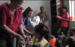 Sarita, Sandra & Tonia hand out gift bags to the children of the Salvation Army Children's Home in Maracaibo.
