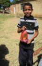 A Wayuu boy shows off one of the gifts we brought to the children.